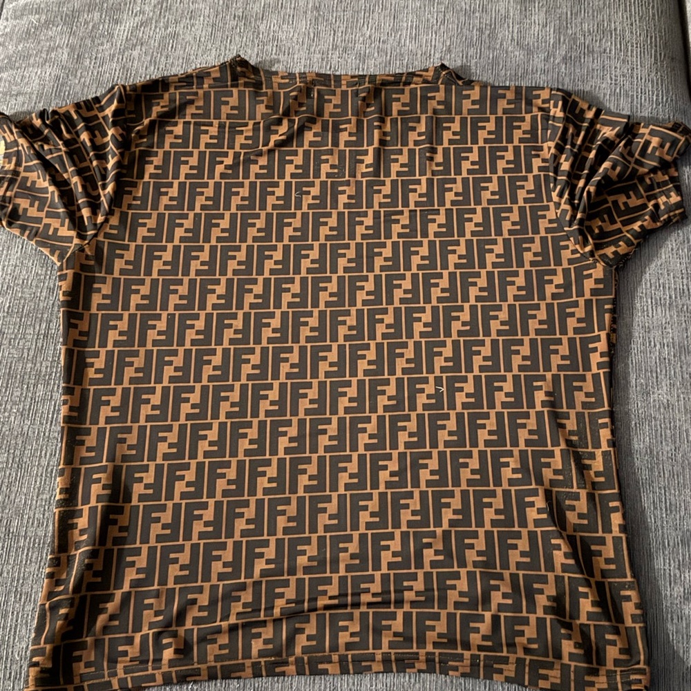 Fendi Brown Tan Graphic Fitted T-Shirt